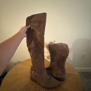 Brown Suede Knee-High Boots